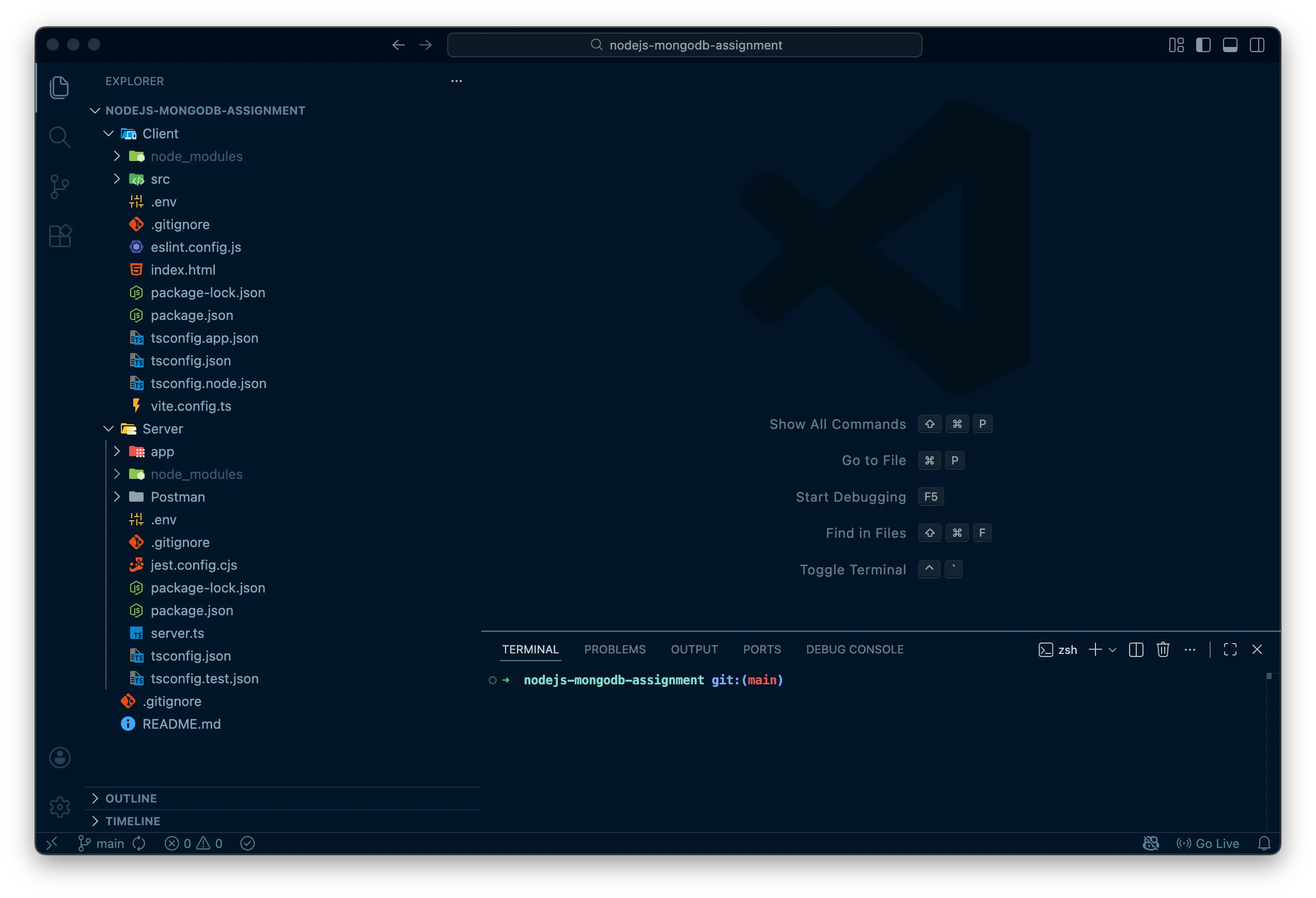 VS Code screenshot of a React.js full-stack web app with CRUD REST API file structure